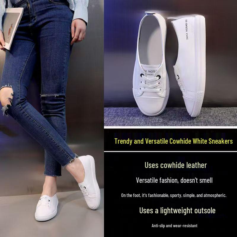 2025 Été Chaussures Plates Blanches Polyvalentes à Enfiler pour Femmes - Fines, Peu Profondes, Élégantes et Confortables.