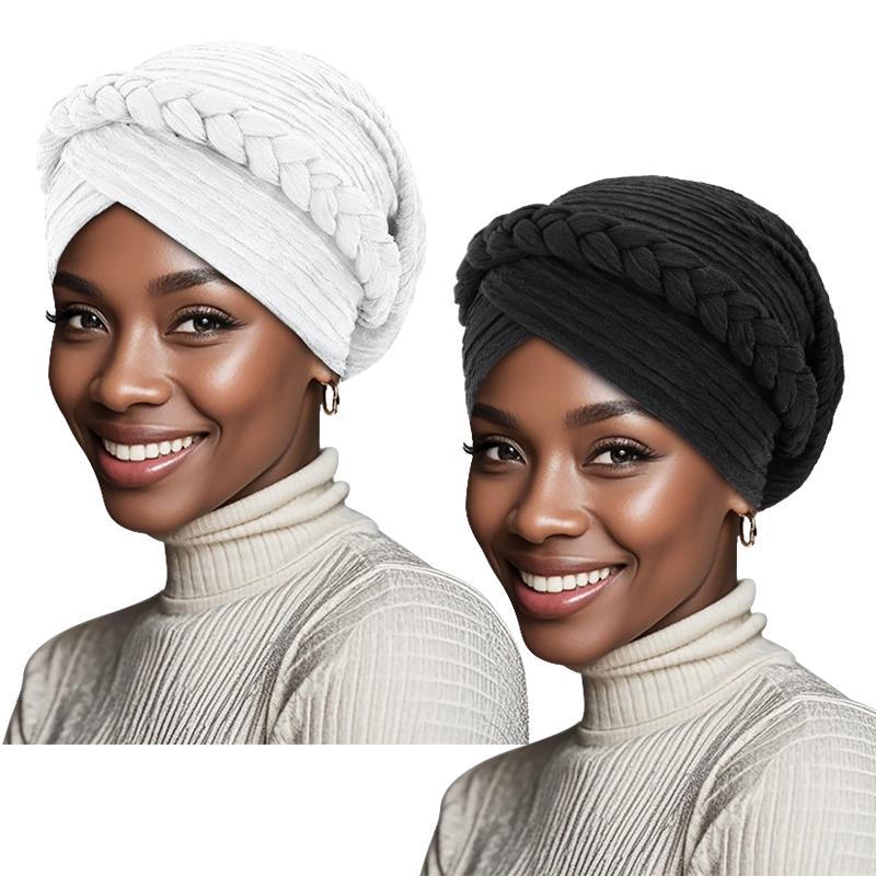 2PCS/LOT Solid Colors Women Bohemian Style Handmade Braid Turban Head Wrap Twist Bandana Head Scarf