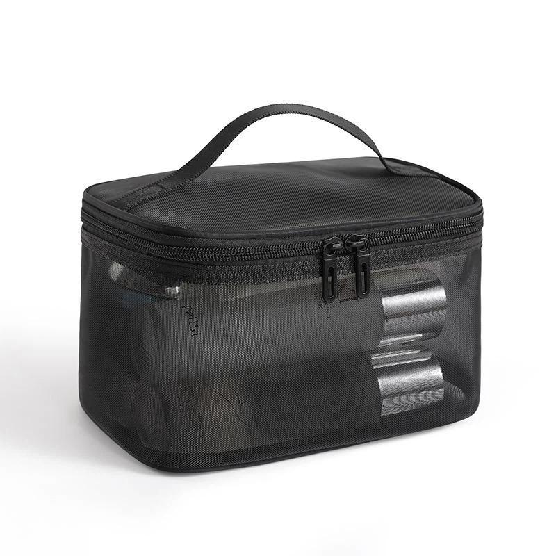 Portable Transparent Mesh Travel Bag Large Capacity Storage Toiletry Bag 2 Layer Makeup Case Toiletries Organization