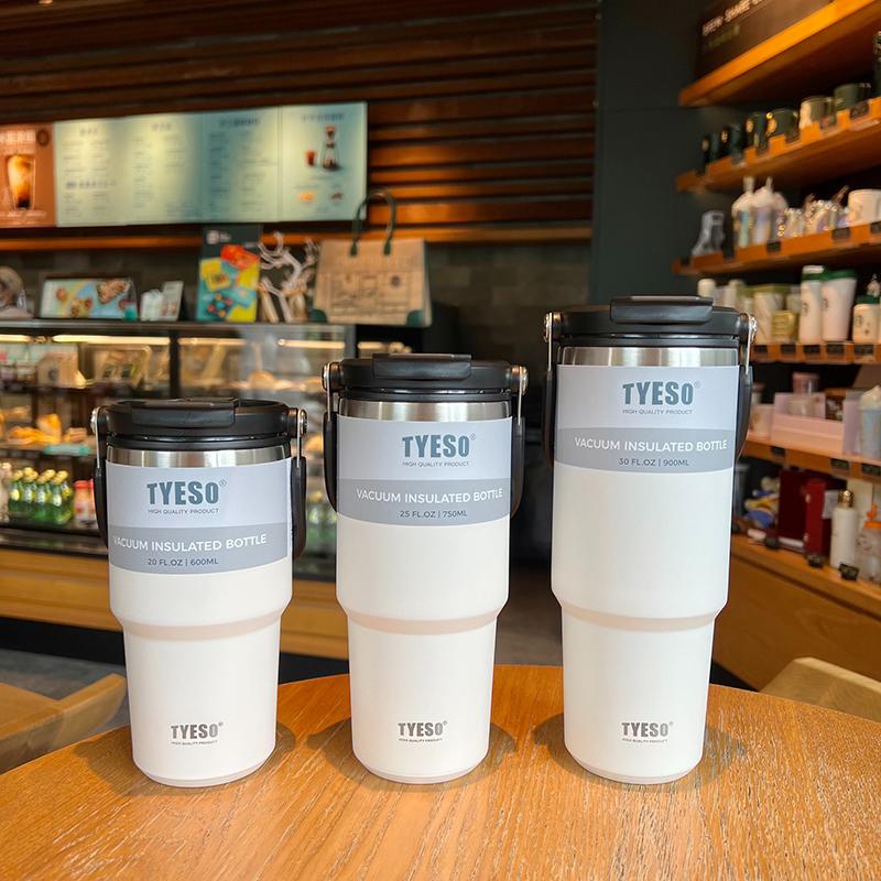TYESO Thermal Coffee Cup Double Layer Insulation Keep Cold Car Ice Cup Large Capacity Stainless Steel Double Drink Water Bottle