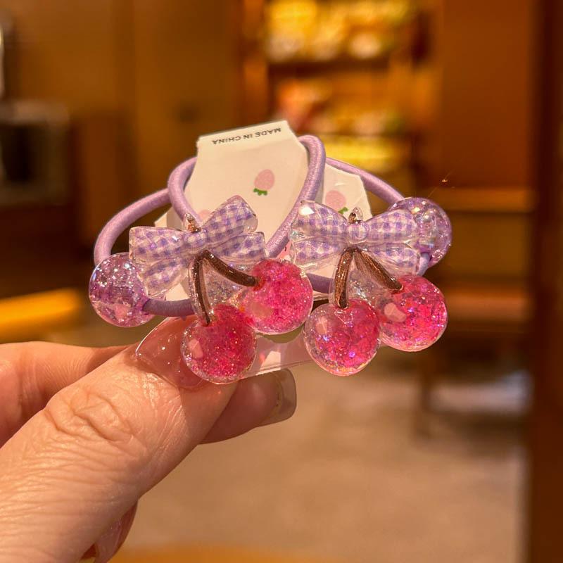 2 PCS Cartoon Cherry Bow Hair Bands for Girls Elastic Hair Ties Children Headwear Baby Hair Accessories Lovely