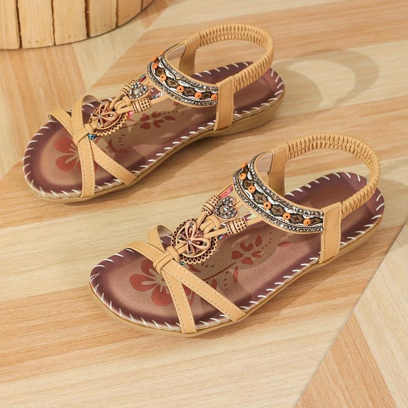 Bow, New Women's Shoes Flat-bottomed Handmade Beaded Rhinestone Sandals, Wearing Beach Little White Shoes Women