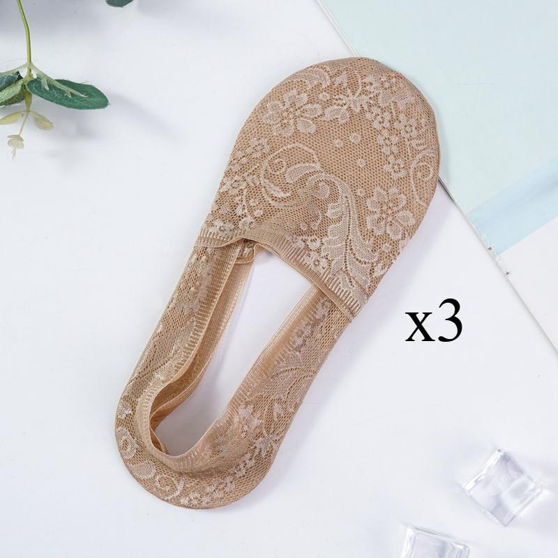 3 Paar Damen Söckchen Sommermode Neue Stil Spitze Blume Kurze Socken Rutschfeste Unsichtbare Socken