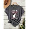 Women's Casual Cat Pattern T Shirt Cute Cartoon Kitten with Heart-shaped Pattern and Only Love Cats Text Soft and Stretchy Round-neck Short Sleeve