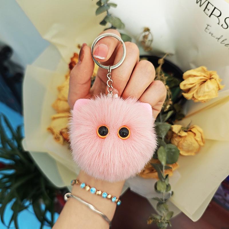 Rex Rabbit Fur Bow Cat Pendant Keychain Kitten Ornament