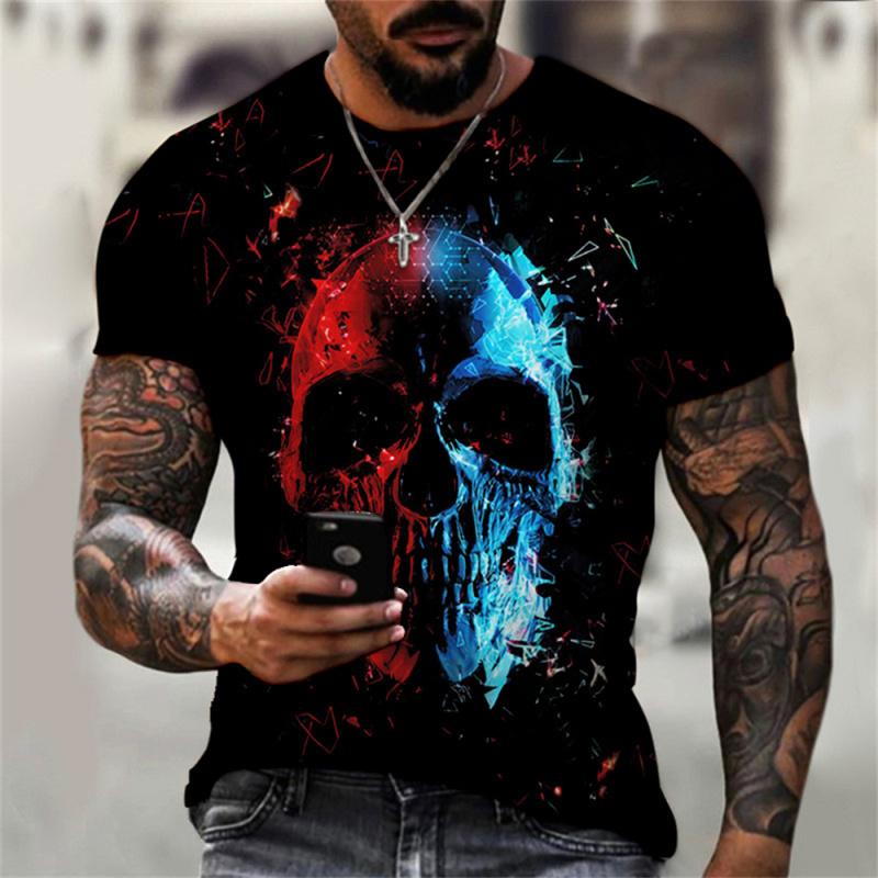 Vintage Men's T-Shirt 3D Hell Skull Summer Classic Casual O Neck Short Sleeve Fashion Loose Oversized Top Short Sleeve