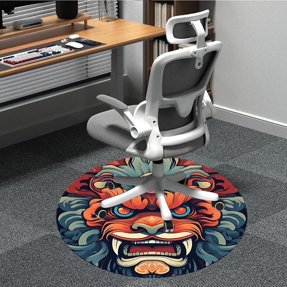 1 Stück Drachenmaske Büro Runder Teppich, Unter Bürostühlen Schlafzimmer Wohnzimmer Heimdekoration, Raumdeko