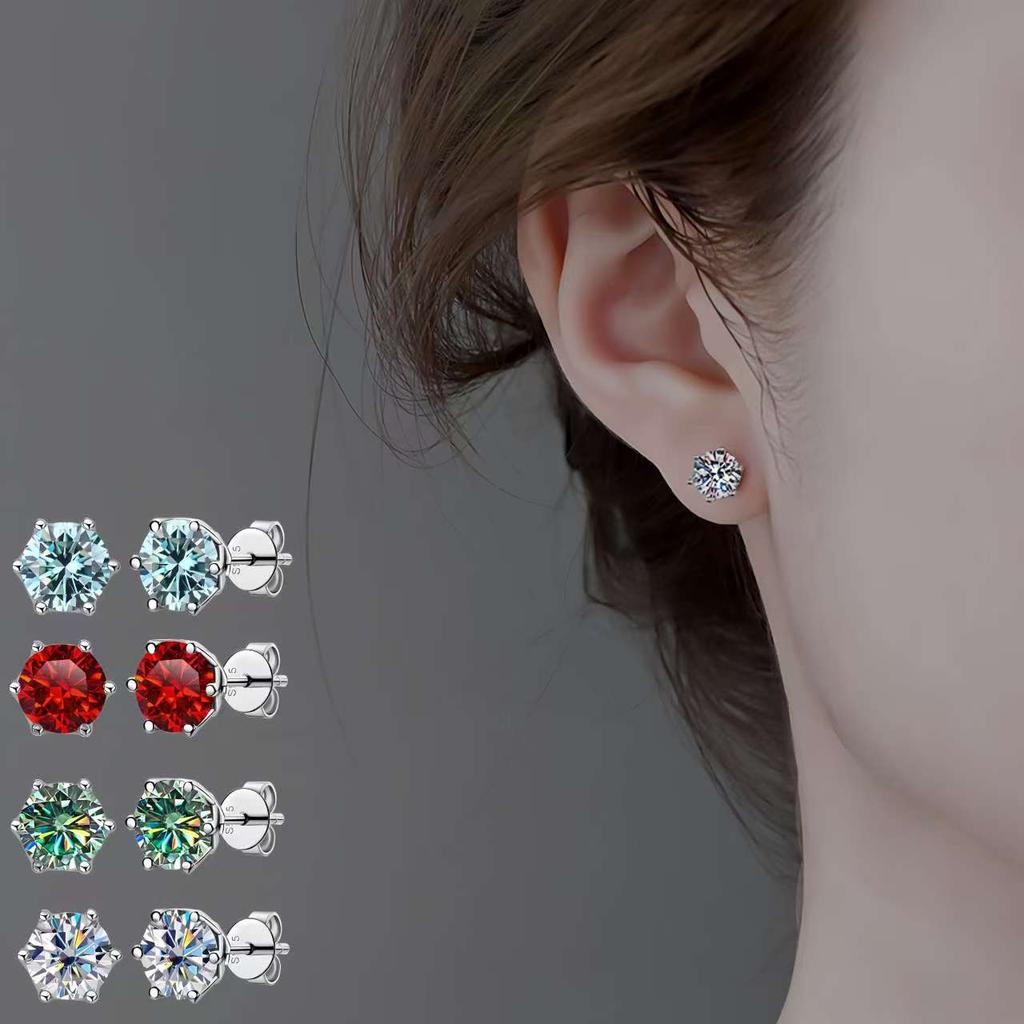 1Ct Vvs D Color Moissanite Russian Cut 8H8A Lab Diamond Stud Earrings for Women S925 Silver Fine Jewelry