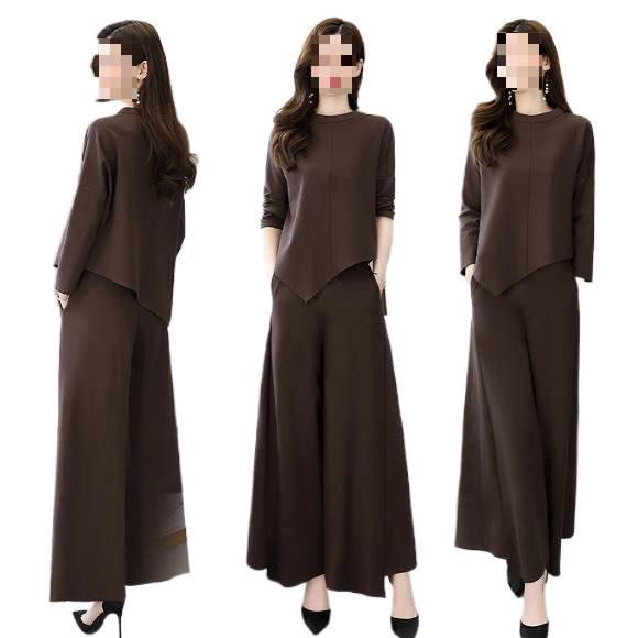 Chic Autumn Wide-Leg Pants Suit for Women: Slimming, Tummy-Tucking, Casual Two-Piece Set