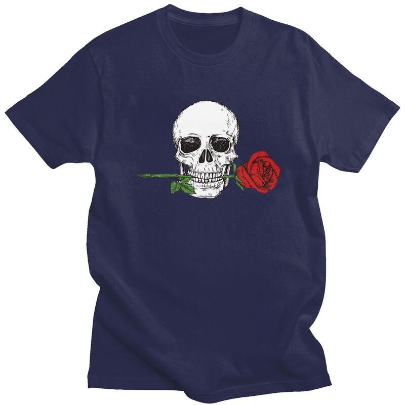Custom Rose Skull T Shirt Men ShortSleeve Tshirt Casual Tee 100 Cotton Slim Fit Tshirt Merch