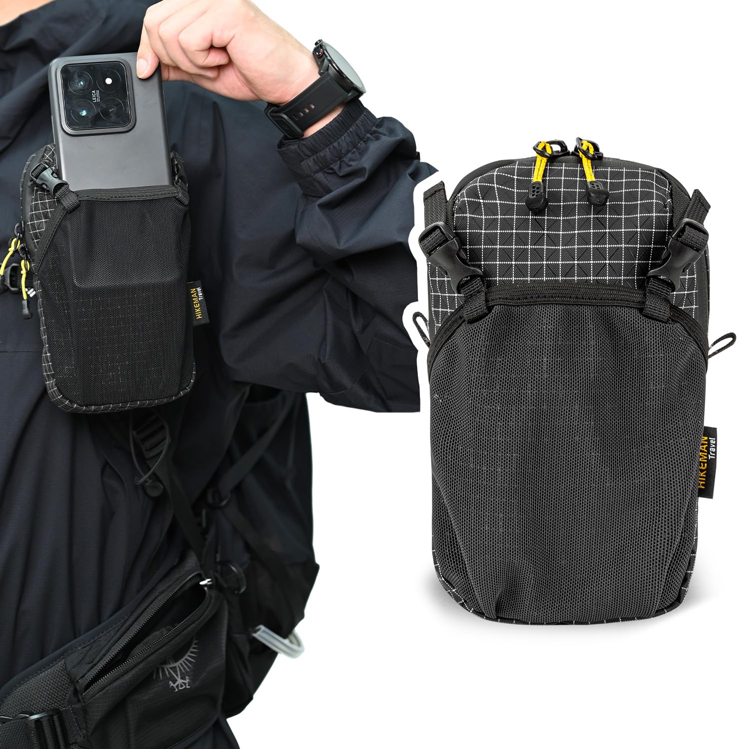 

Рюкзак для смартфона, уличный пояс, вмещает до, вмещает два, водонепроницаемый, идеально подходит для поездок на работу, карман, крепится, для пеших прогулок, для активного отдыха, карман, 6,5 дюйма чёрный