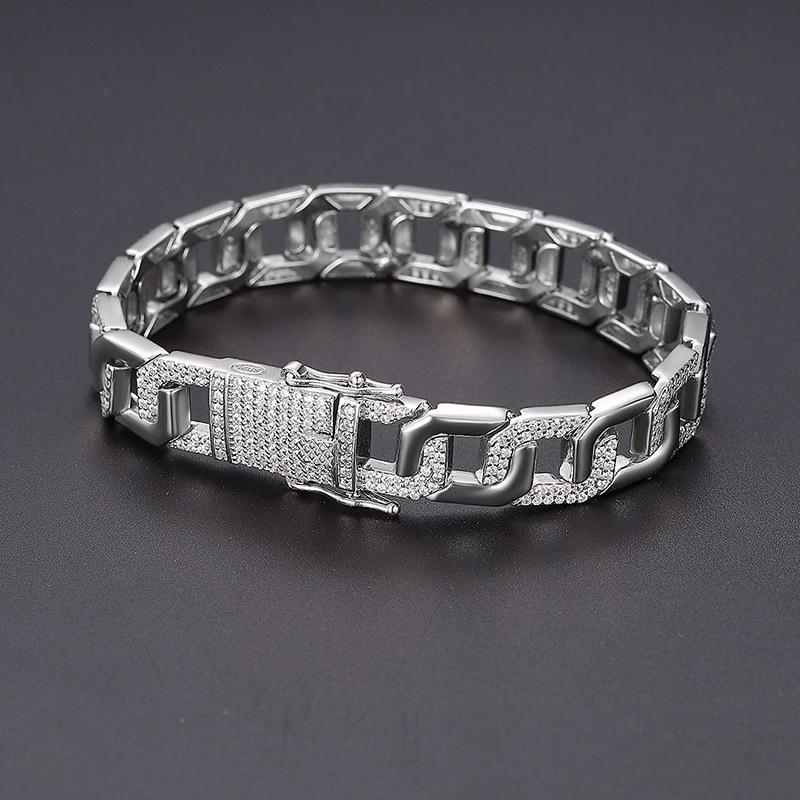 Ενδιάμεσο Διαμαντένιο Ορθογώνιο Βραχιόλι Αλυσίδα για Γυναίκες Ασήμι S925 Hip-hop Κουβανέζικη Αλυσίδα Απλό Ταμπεραμέντο Ελαφριά Πολυτέλεια Υψηλής Ποιότητας Δώρο Γενεθλίων