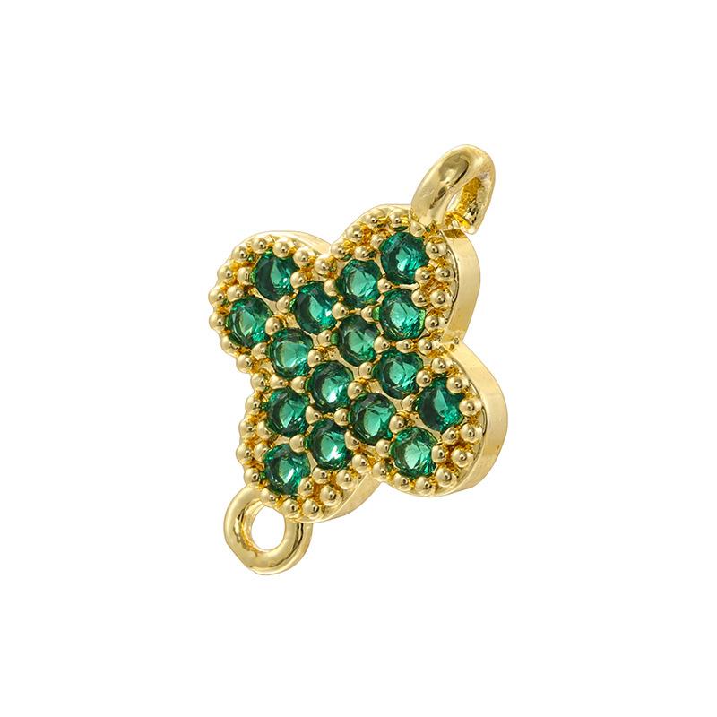 Light Luxury Copper Inlaid With Colored Diamonds Four-Leaf Clover Double Hanging Hole Hand Diy Bracelet Necklace Flower Connection Accessories Vs573