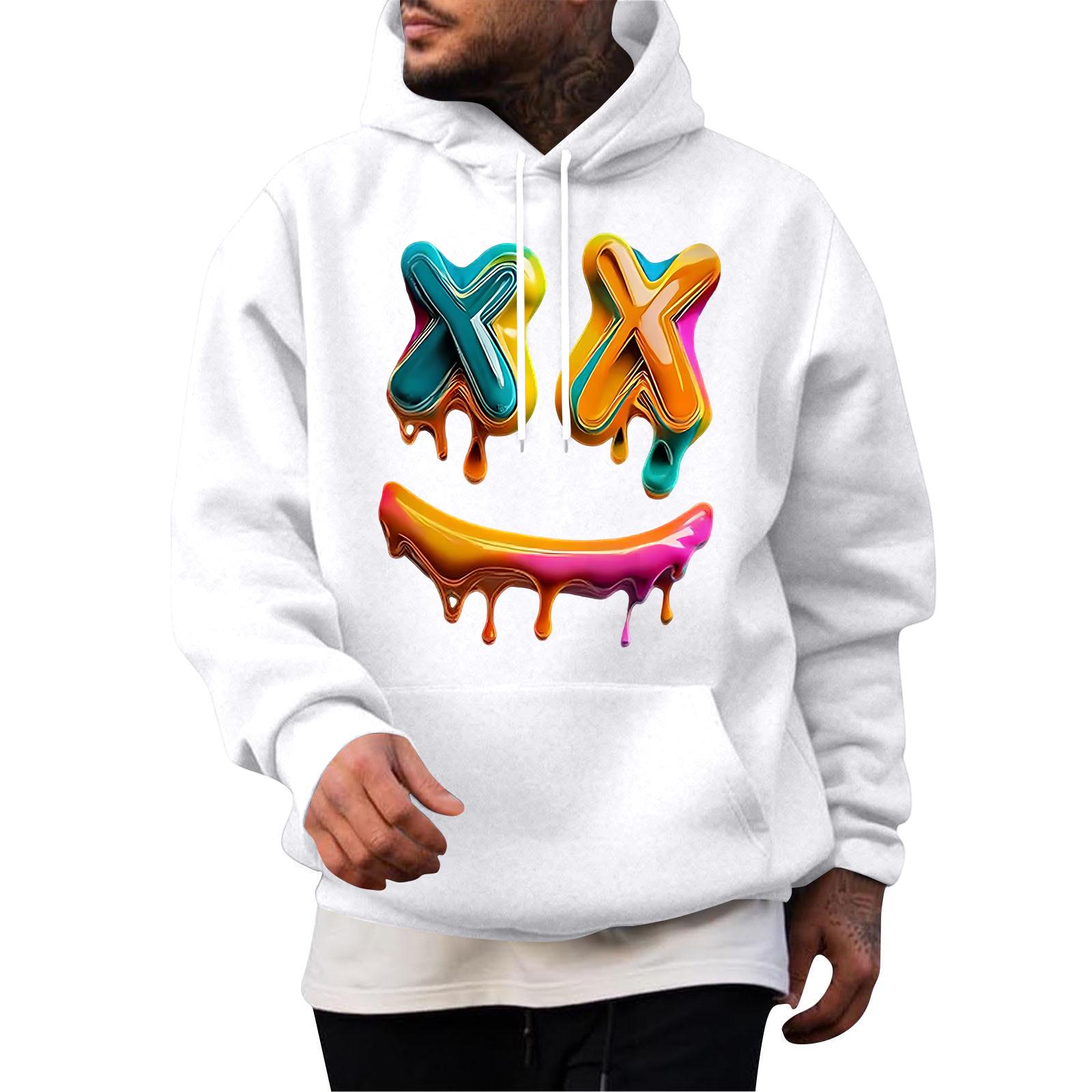 

Мужская повседневная толстовка модная толстовка с капюшоном для отдыха топы подростковая уличная мода рубашка с длинным рукавом теплая L белый