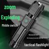 Rechargeable Waterproof ABS Flashlight with Telescopic Zoom for Hiking and Outdoors