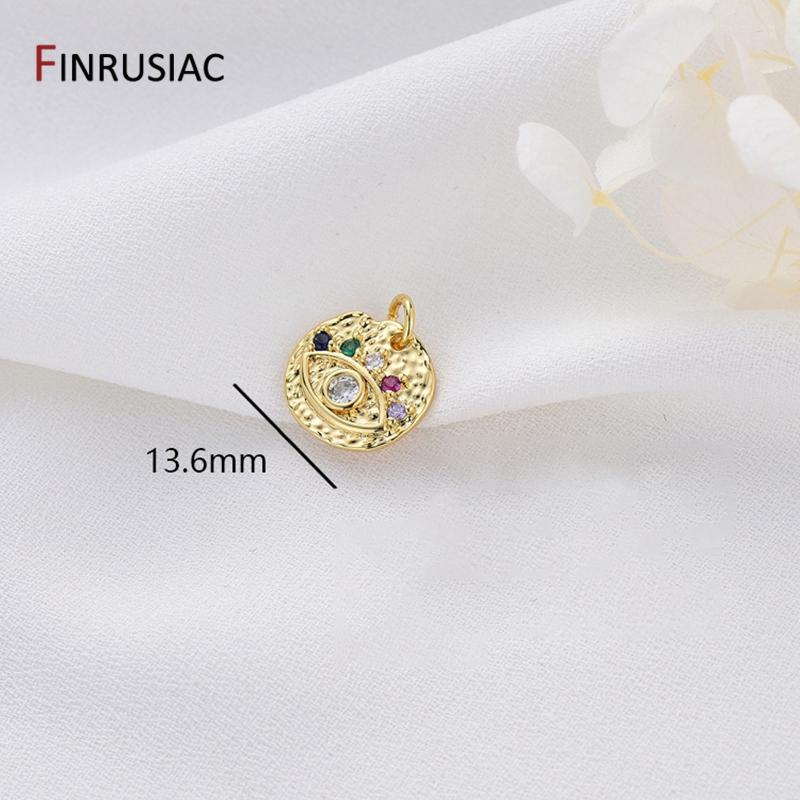 Fashion 14K Gold Plated Brass Inlaid Zircon Evil Eye Charms Round Pendants,DIY Jewelry Pendants Making Accessories Wholesale