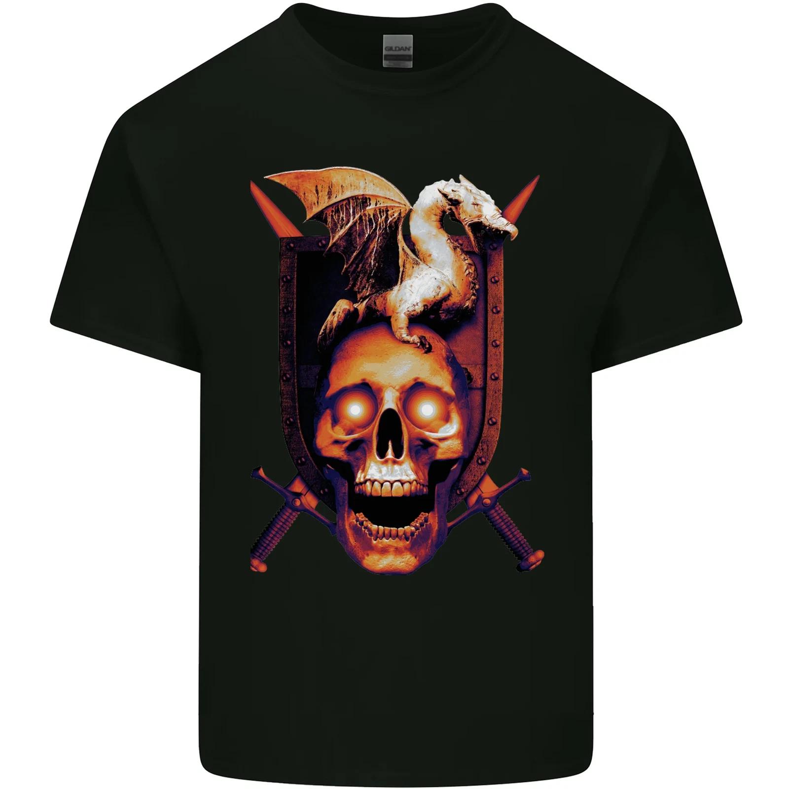 A Dragon on a Skull Swords Fantasy Demon Kids T-Shirt Childrens 3XL