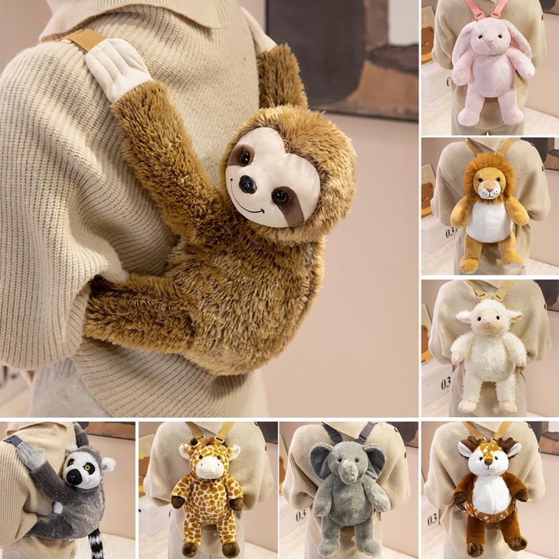 Cross-Border Plush Animal Backpack Toys: Elephant, Pink Rabbit, Lion, Sloth Dolls, Girls' Cloth Doll Bags