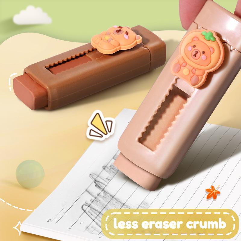 1Pc Cute Cartoon Capybara Push-out Eraser Creative Fun Student Stationery Gifts Kawaii School Supplies Pencil Erasers for Kids