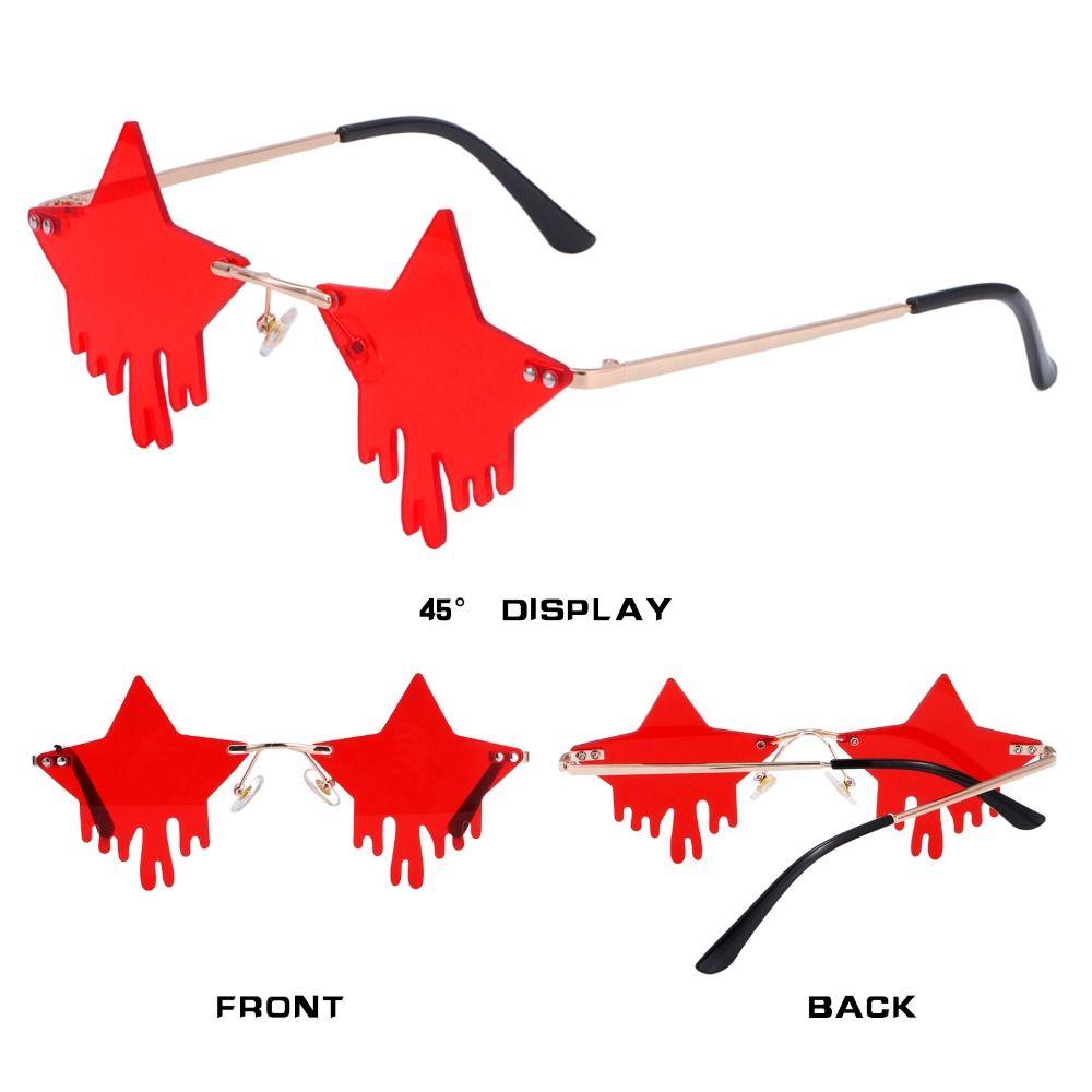 Star Shape Halloween Pentagram Glasses Pentagram Droplet Shape Rimless Sunglasses Sun Glasses