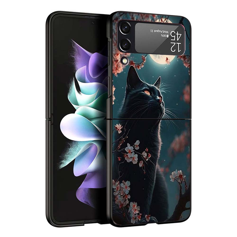 Cartoon Cute Black Cat Phone Case For Samsung Galaxy Z Flip7 Flip6 5G Flip5 Flip4 Flip3 ZFlip 7 6 3 4 5 Shockproof Back Cover Ga
