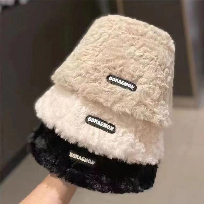 Hat female winter bucket hat Korean version sweet plush hat round face small face thickened warm ear protector basin hat female