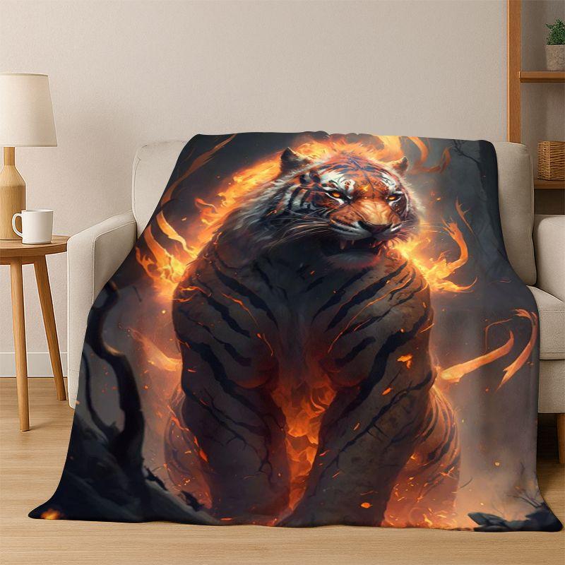 Tiger, Beast Wildlife Cartoon Flannel Blanket Soft Warm Throw Blanket for Bedroom Living Room Bed Travel Camping Picnic Gift 75x90cm