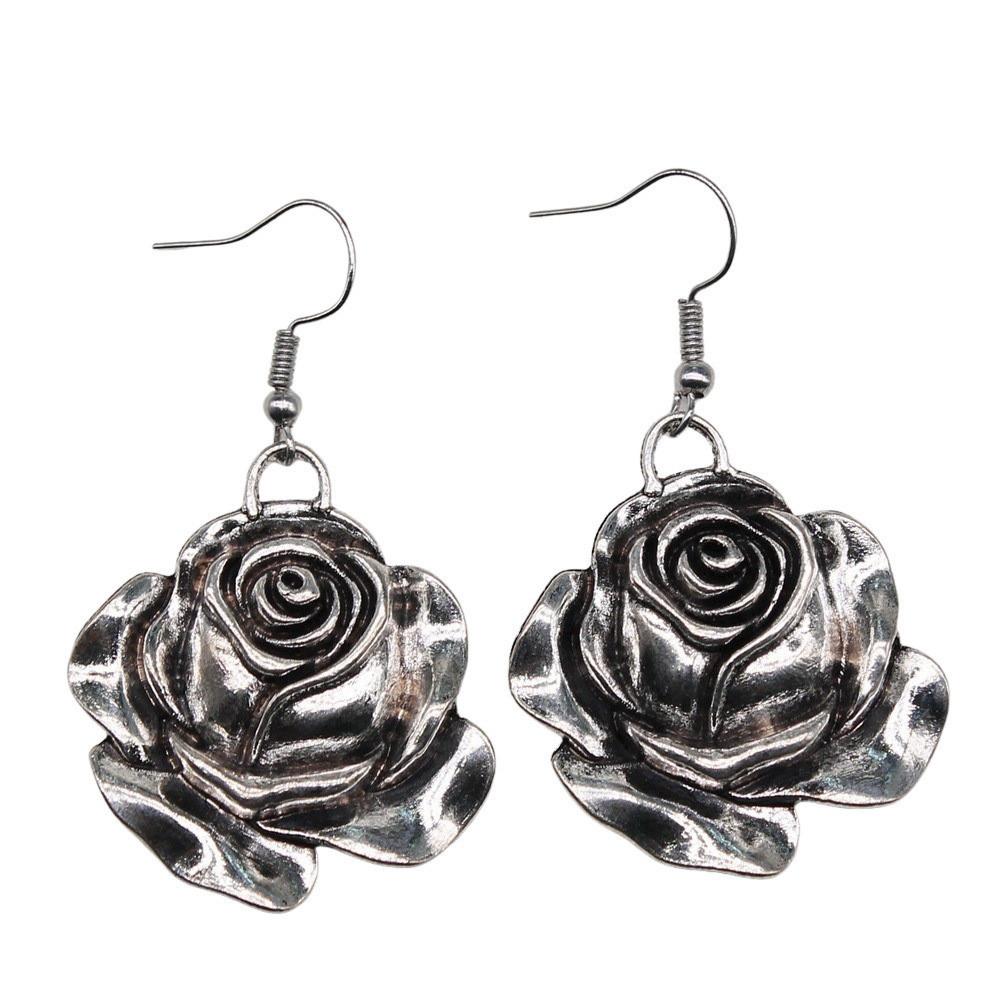 Circle Frame Flowers Dangle Earrings Romantic Floral Female Drop Jewelry