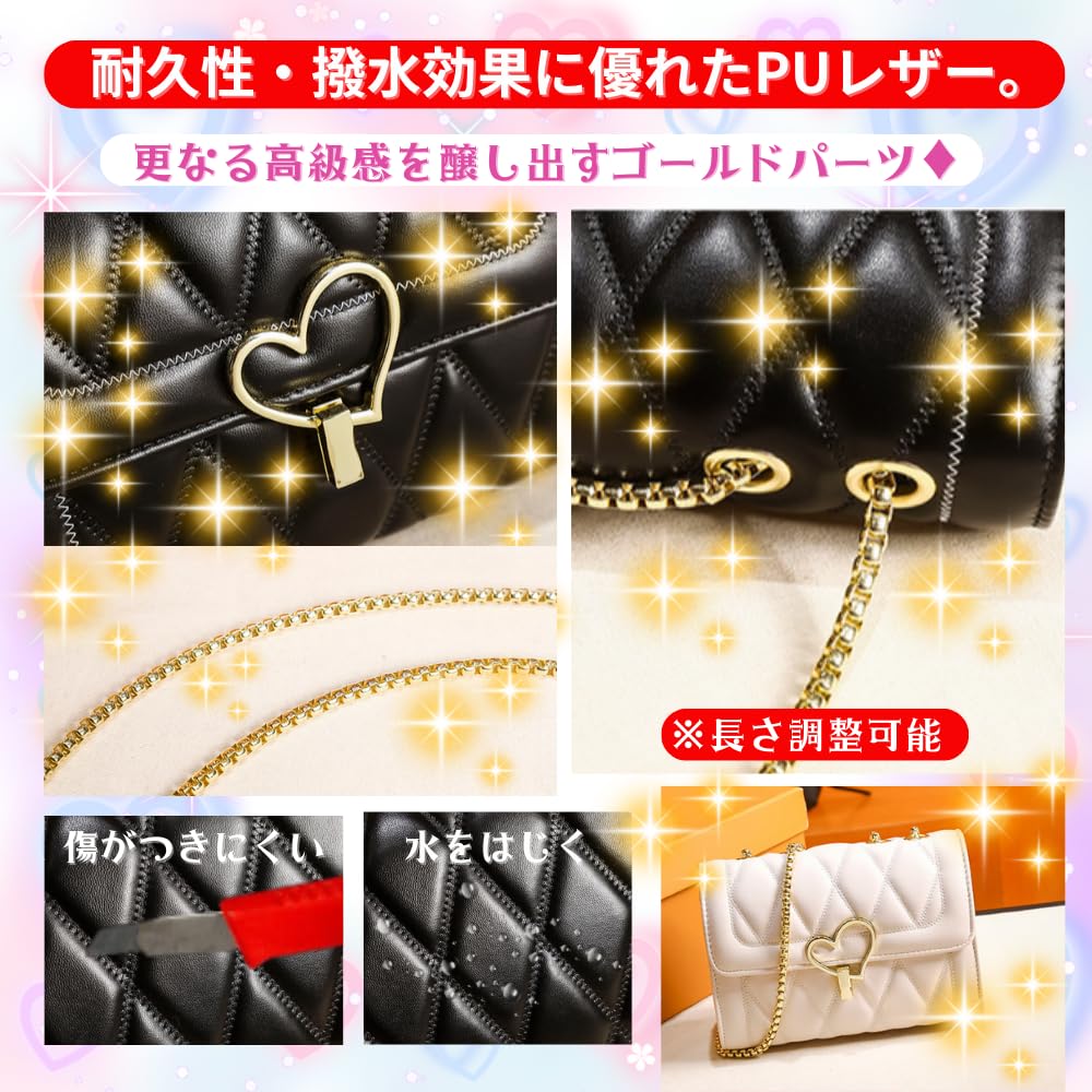 ORIJIRI Women's Shoulder Bag, Handbag, PU Leather, Heart Design, Cute, 3-Way, Lightweight, Women's Bag (White)