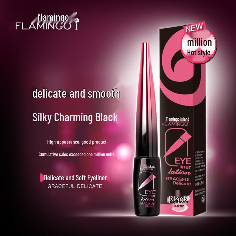 Flamingo Deep Black Eyeliner: Sweat-proof, Smudge-proof, Hard Tip for Delicate Application.