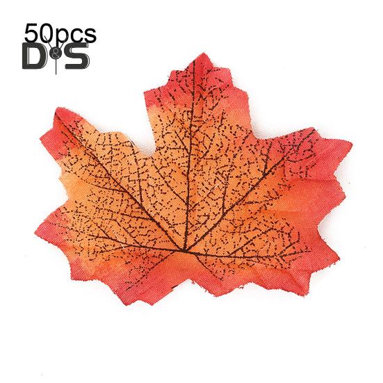 50Pcs Artificial Maple Leaf Realistic Cloth Autumn Leaves Indoor Outdoor Halloween Fall Harvest Thanksgiving Festival Wedding Party Decoration