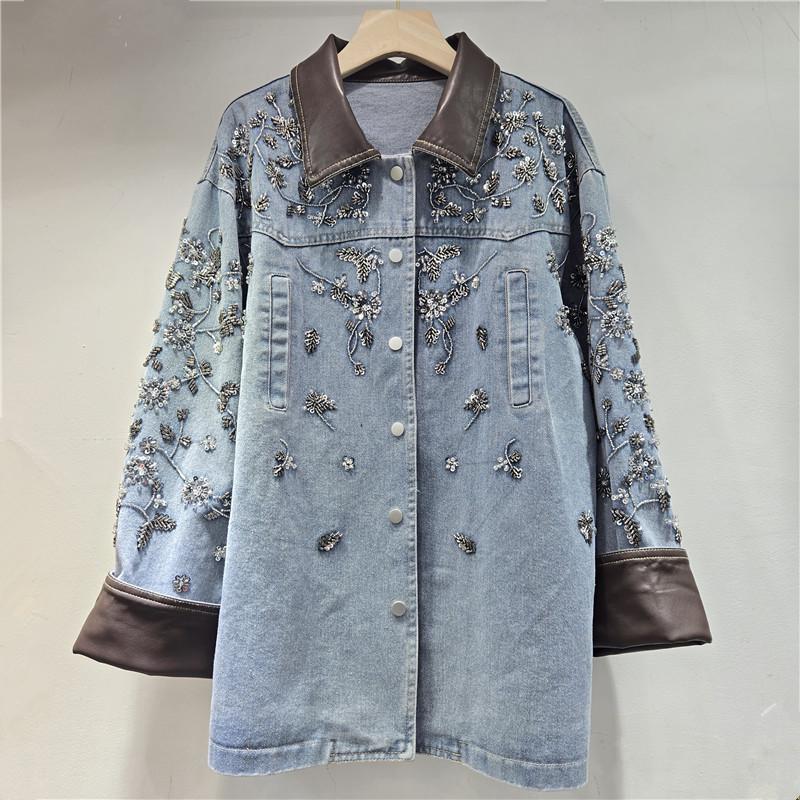 

European-Style Embroidered Bead Sequin Denim Women s Loose Jacket - 2026 Early Spring Collection One Size