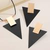 Exaggerated Large Triangle Pendant Necklace Earrings Set for Women Vintage Black PU Rope Adjustable Chain Necklace Jewelry