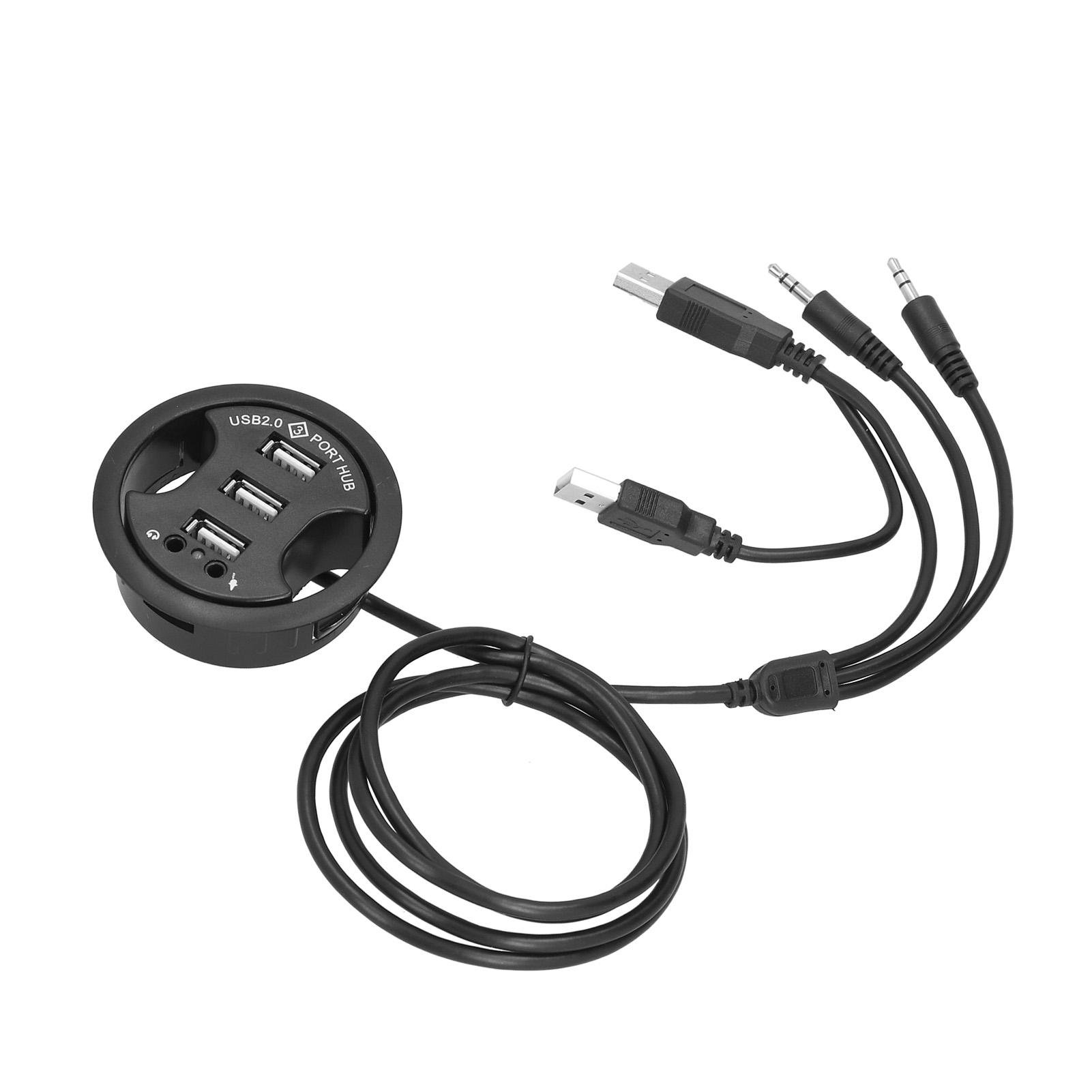 

3-портовый настольный USB-концентратор, высокоскоростной круглый концентратор с отверстием 3,5 мм для компьютера, микрофона, телефона