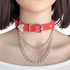 Punk PU leather collar heart-shaped peach heart chain necklace original goth neck chain love exaggerated collarbone chain