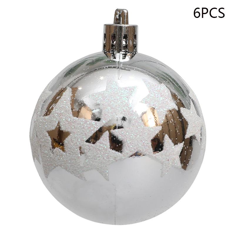 6Pcs 6cm Star Pattern Round Ball Christmas Tree Decor Electroplating Plastic Ball Xmas Hanging Ornament