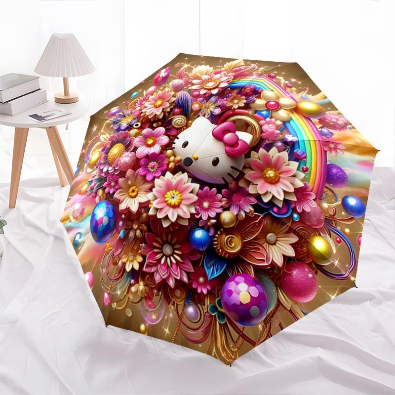1pc Hello Kitty Floral Automatic Opening Folding Umbrella - 8 Bone Iron Frame, Suitable for Fans, Travel, Daily Use, Festive Gift.H046