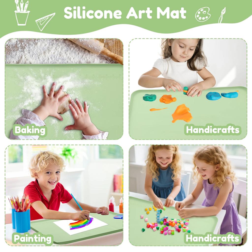 Silikon Bastelmatten für Kinder Wiederverwendbare Silikon-Kunstmatte mit erhöhtem Rand Rutschfeste Malunterlage für Bastelarbeiten Zeichnen Ton Malmatte