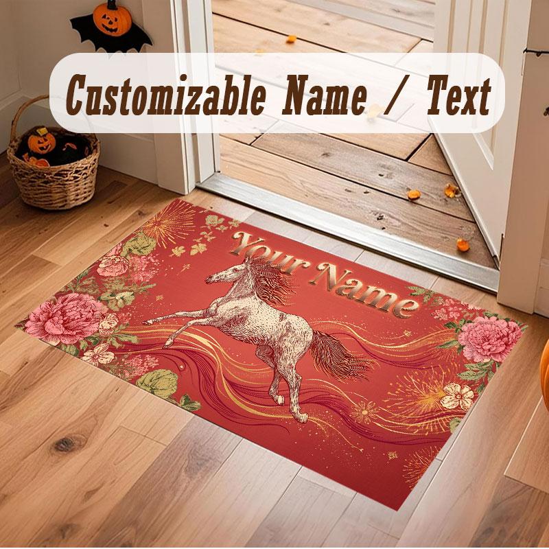 Celebration Theme Crystal Velvet Floor Rug Personalized Custom Name Text Warm Carpet Home Decoration