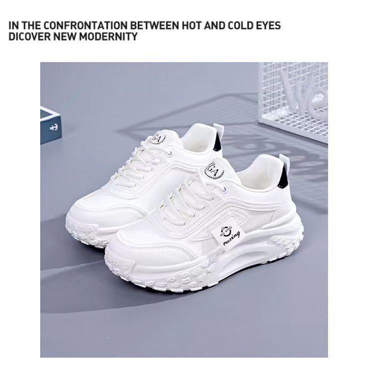 Жіночі кросівки в корейському стилі на осінь 2023: Шкіра, Товста підошва, Збільшення зросту, Повсякденні кросівки для бігу