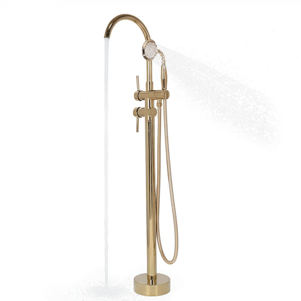 High Flow Freestanding Tub Filler with Hand Sprayer High Flow Rate Floor Mount Tub Filler 360° Rotating 2 Modes for Bath Spouts