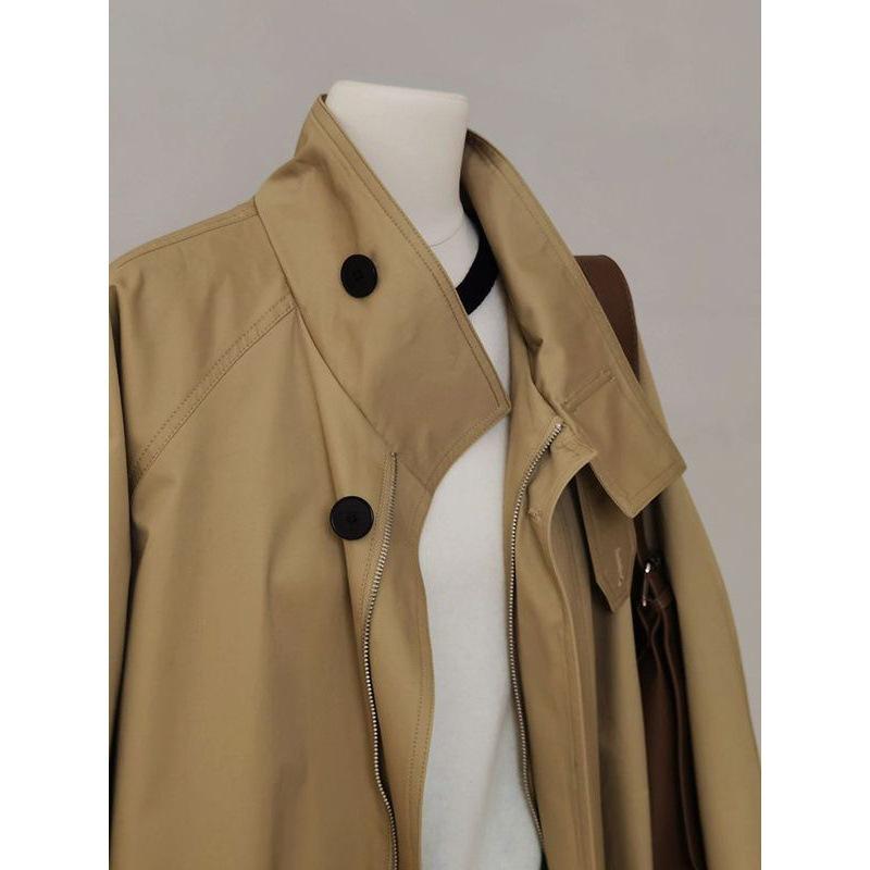 Doppellagiger Kragen Trenchcoat Herbst Damen Farbkontrast Design Sinn Modische Jacke Futter
