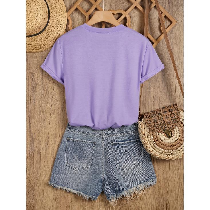 New Sweet Style Pearl and Rhinestone Bouquet Print Short Sleeve Round Neck Shirt T Women's T Shirt Suitable for Casual Outings In Spring and
