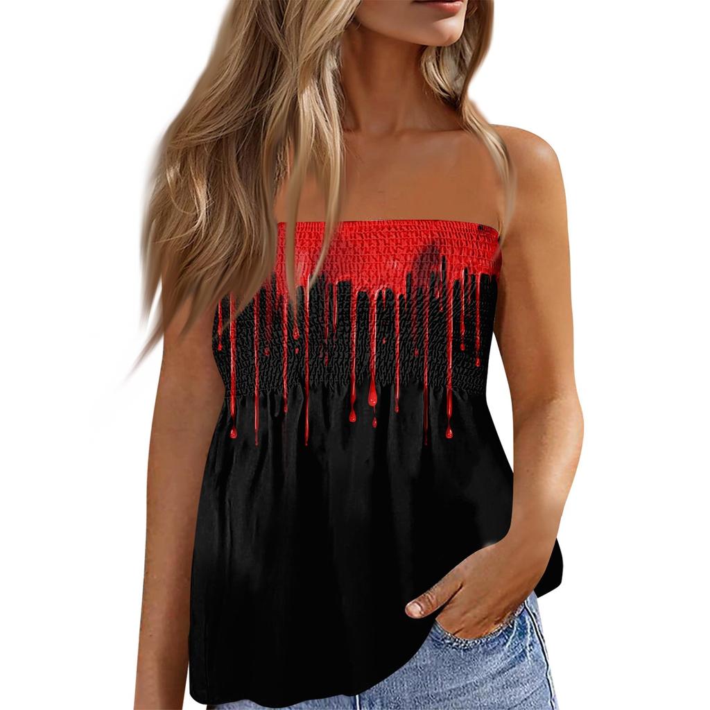 Trubkové topy pro ženy, roztomilé sexy tričko bez rukávů s potiskem mimo rameno