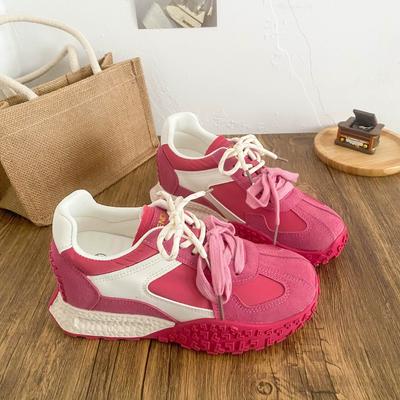 Pink Inner Height Increase Forrest Gump Shoes Women's New Small Platform Sneakers Hong Kong Style Chic Super Fire Dad Shoes