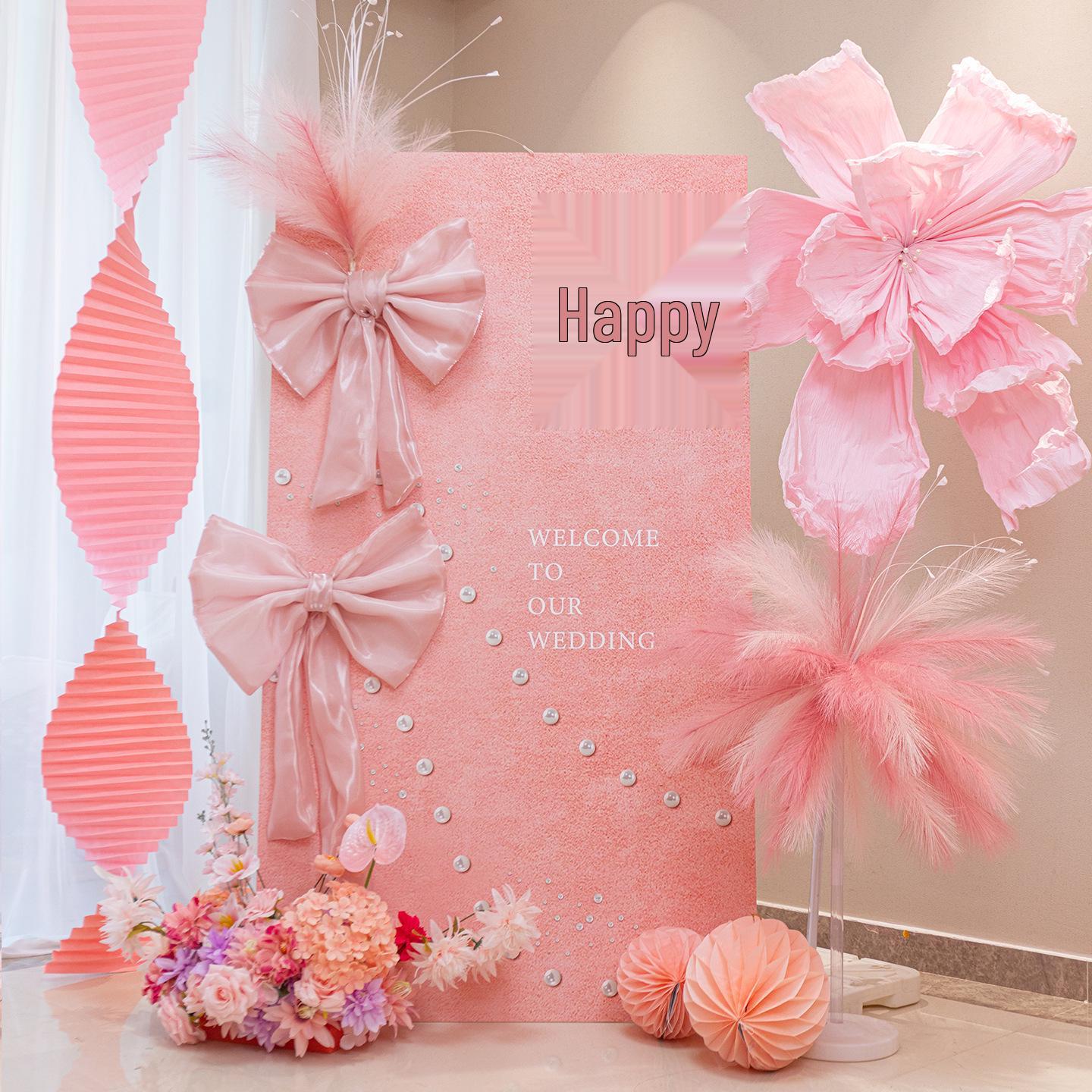 Pink Bow Fireworks Wedding Welcome Sign and Background Wall Bow Welcome Sign - Round