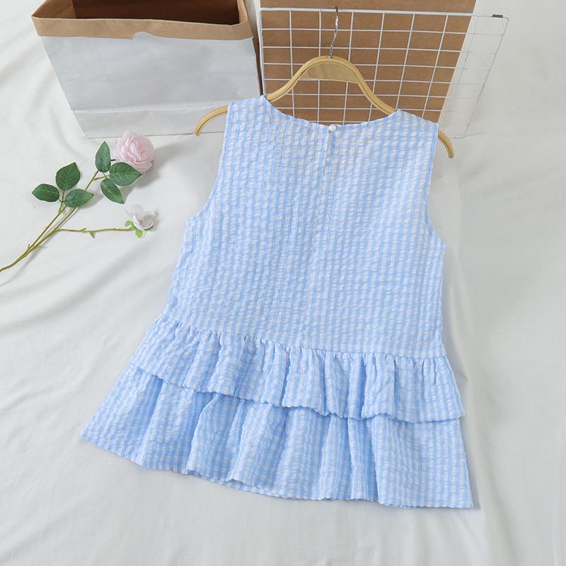 VONDA Summer Women Sleeveless Plaid Print Ruffled Tank Tops T-shirts