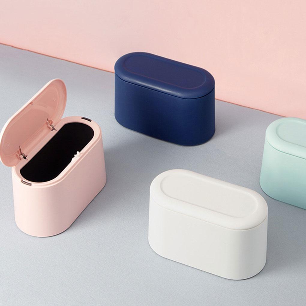 Button Plastic Desktop Trash Bin Portable Table Waste Dustbin Lightweight