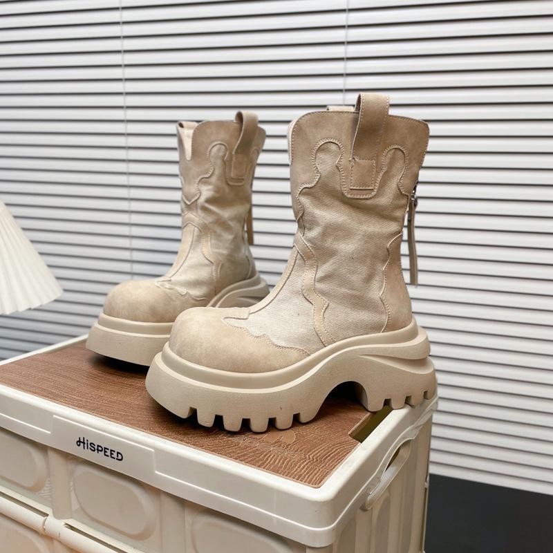 [Fanfna] 2025 autumn thick-soled muffin retro canvas Martin boots comfortable casual versatile short boots women