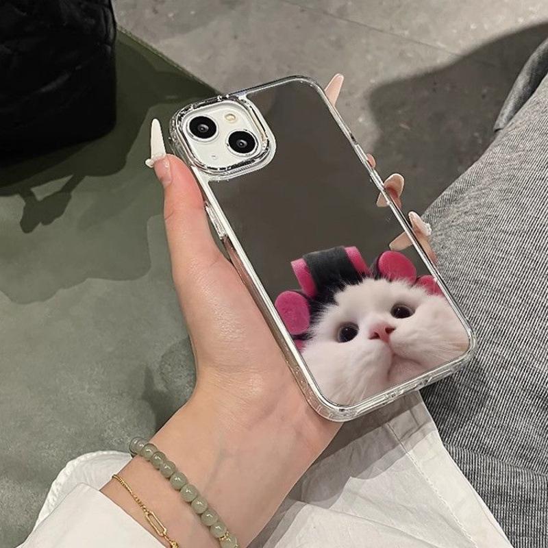 Cute curly hair cat iPhone11promax Apple 11 mobile phone case 11 makeup mirror 11 women 11 anti-drop 11
